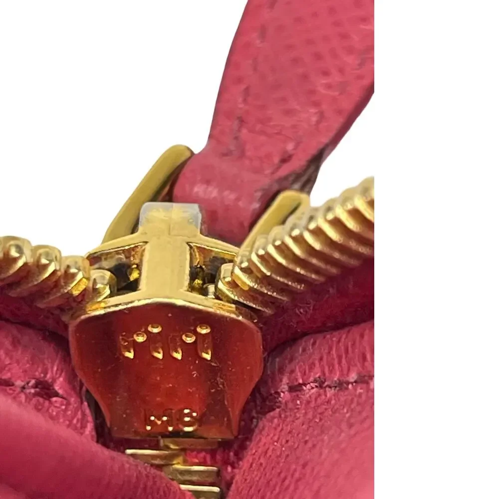 Prada Saffiano Leather Zip Coin Purse Compact Wallet Pink Gold Logo Italy Small